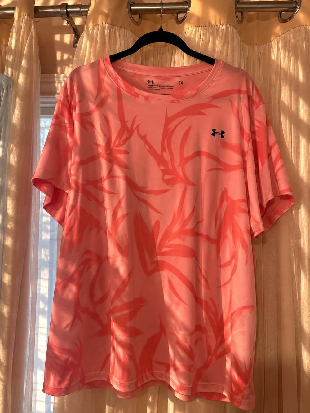 Under Armour Pink Leaf Print Loose Short Sleeve T-Shirt 2X